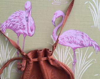 Small Vintage leather souvenir drawstring bag