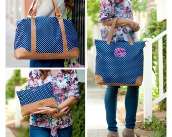 Monogrammed Charlie Dot Collection, Charlie Dot Weekender Tote, Charlie Dot Shoulder Bag, Charlie Dot Zipper Pouch, Teacher Gift, Bridal