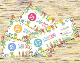 Pineapple Cash Cards, Free Fast Personalization ,Money Card, Digital Files, Bucks, Home Office Approved fonts and colors! ,Price Cards Signs