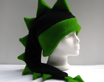 Dragon Hat - Black / Green Fleece Dinosaur Mens Womens Hat by Ningen Headwear