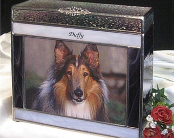 Pet Urn Large #7A Photo Frame Pet Cremation Urns in Stained Glass - accepts a 5" x 7" photo