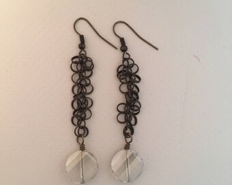 Antique Copper with Swarovski Crystal Drop Earrings FREE SHIPPING