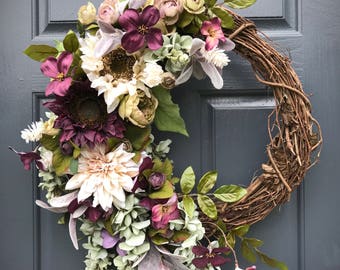 Fall Wreaths, Fall Door Wreaths, Fall Door Decor, Purple, Fall Decorating, Front Door Wreaths Fall, Fall Decor, Sunflower Wreaths, Fall Door