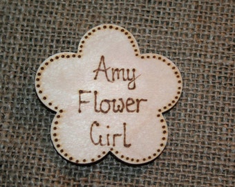 Flower Girl Wooden Badge - Wedding Accessory - Wedding Badge - Wooden Brooch - boho wedding