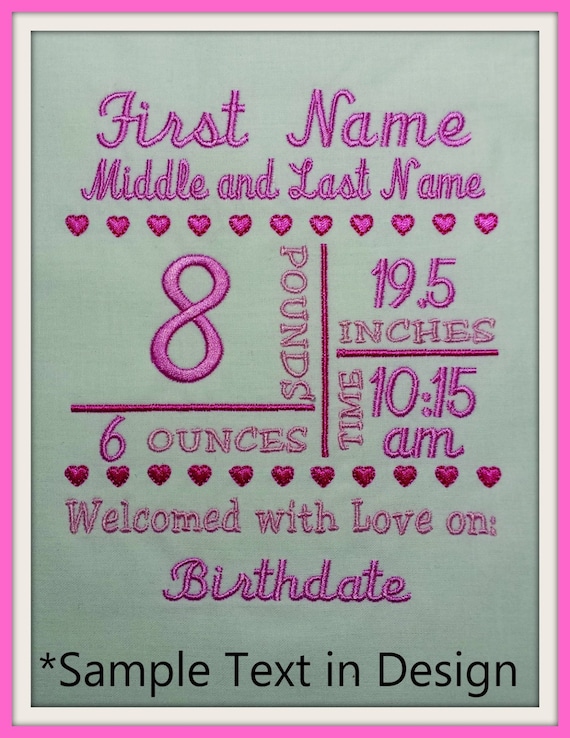 5x7 birth announcement template machine embroidery file birth announcement template download
