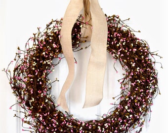 Pink Blend Pip Berry Front Door Wreath