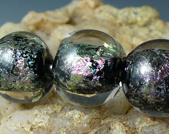 Lampwork beads/SRA lampwork/beads/artisan lampwork/ dichroic/ magenta/silver/