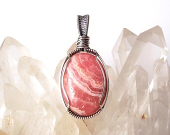 Rhodochrosite Pendant ~ Handcrafted with Eco-Friendly Recycled Sterling Silver ~ Natural Pink Stone ~ Love Talisman ~ Strawberries and Cream