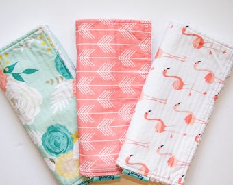 Baby girl burp cloths - girl burp cloth set -Burp cloths - flower burp cloths - Floral burp cloths - baby girl baby shower gift set -Finney
