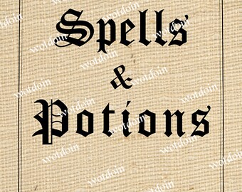 Printable Halloween Spells and Potions Book Cover Scrapbooks Mini Albums Image Transfer Digital Download Iron on Altered Art Mixed Media
