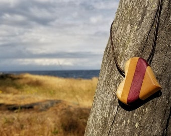 Handmade Hardwood Heart Pendant, purpleheart dark maple sugar maple