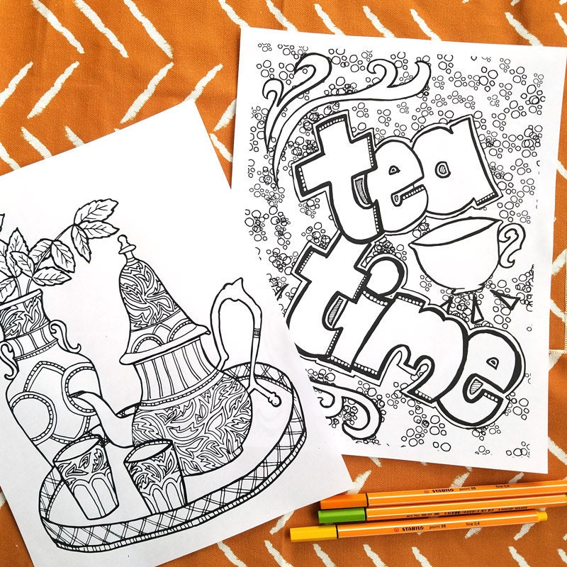 Download 5 Printable Detailed Adult Coloring Pages Tea Time