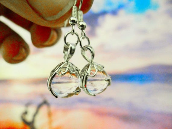 Quartz Gypsy Magic Crystal Ball Sterling Silver .925 Earrings Clear Crystal Boho Hippie Wicca Pagan Full Moon Earring Ear Ring Rings Earings