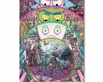 High Quality Rick and Morty Cartoon custom sizes are available Home Decoration Silk Christmas gift 22.1x 28.7inch silk poster