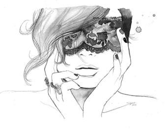 Masked, print from original watercolor fashion illustration by Jessica Durrant