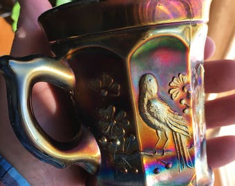 Northwood Singing Birds Amethyst Carnival Glass Mug