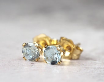 Blue Aquamarine Earrings - March Birthstone - Pale Blue Earrings - Aquamarine Stud Earrings - Gold Earrings - Earrings For Mom