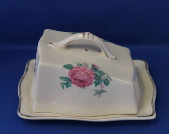 Vintage 1950's Arthur Wood Rose Pattern Lidded Butter Dish