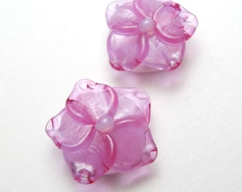Sculpted Glass Flower Beads, Pink Cherry Blossoms, artisan lampwork florals handmade in Oregon