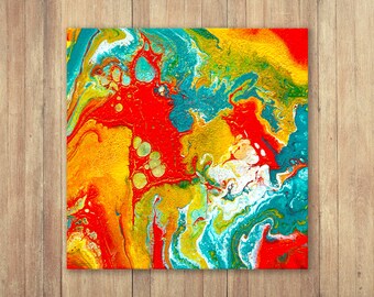 Original abstract painting on canvas, square painting, original painting, small painting, Abstract Wall Art, fluid painting, colorful art