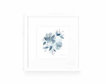 Indigo Floral Watercolor Art Print