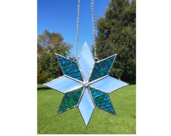 Stained glass star, blue star suncatcher decoration