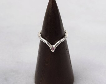 Chevron Ring with Flush Set Pink Sapphire in Argentium Silver