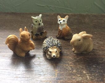 Fairy Garden 5pc Set | Miniature Woodland Animal Critter Figurines | Forest Creature Statues | Hedgehogs, Foxes, Squirrels, Owls & Rabbits
