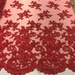 Red fashion floral design embroider with sequins and hand beaded on a mesh lace-dresses-fashion-nightgown-sold by yard.