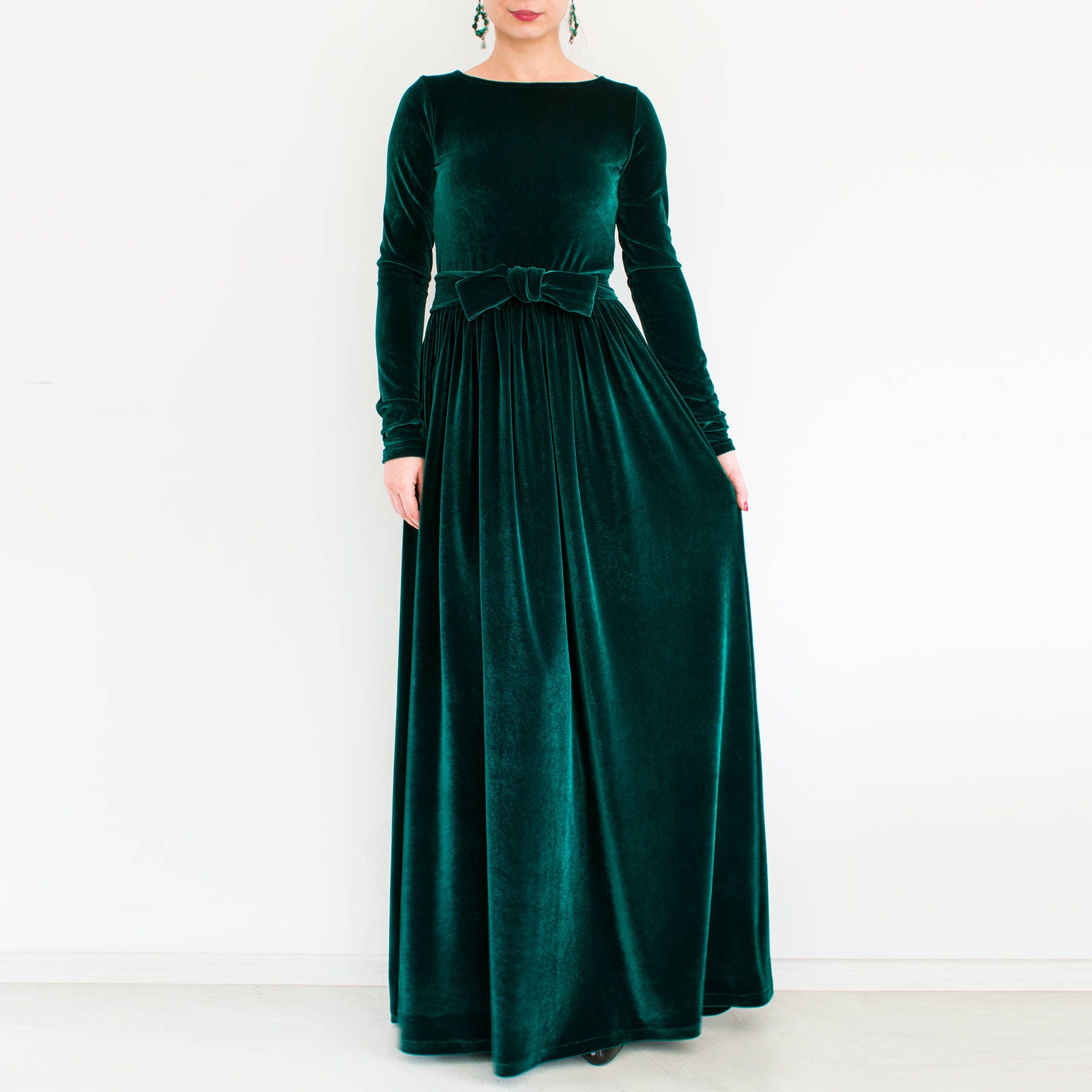 VELVET Green Dress/ Plus Size Dress/ Maxi Dress/ Long Sleeve