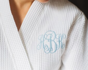 Personalized Mother's Day Gift Kimono Waffle Weave Robe with Monogram for Mom or Wife - White or Colored