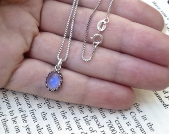 Sterling Silver Moonstone Necklace Layering Necklace Delicate Necklace Moonstone Jewelry Gemstone Necklace Romantic Gothic Jewelry