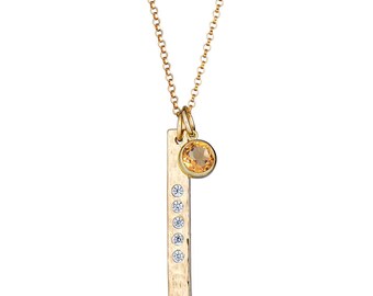 Vertical Gold Bar Necklace Personalized, Natural Genuine Citrine Necklace, Citrine Jewelry, November Birthstone Necklace, Mothers Day Gift
