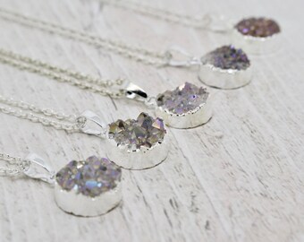 Silver Druzy Necklace, Silver Necklace, Druzy Crystal Necklace, White Druzy Necklace, Bridesmaid Jewellery, Wedding Jewelry, Bridesmaid Gift