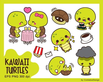 Turtle clipart, kawaii turtle clip art, cute turtle clipart, chores clipart, Valentine clipart, date night clipart, Commercial Use