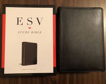 PERSONALIZED ** ESV Study Bible - Black Bonded Leather ** Custom Imprinted