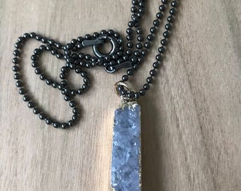 Lavendar druzy pendant with oxidized sterling silver necklace