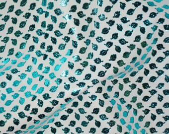 Leather 12"x12" Small TURQUOISE LEAVES Metallic on White King full grain Cowhide 3-3.5 oz / 1.2-1.4 mm PeggySueAlso™ E3950-03