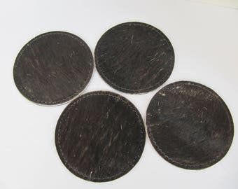 Black Hair on Hide Leather Coasters