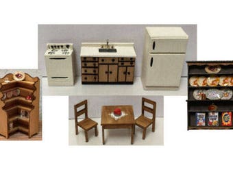 Quarter Inch Scale Kitchen Set Dollhouse Furniture Kits