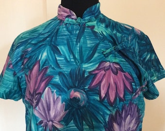 Vintage Hawaiian Cheongsam Dress - M