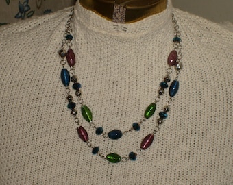 Multi colored, double stranded necklace (glass foil beads)