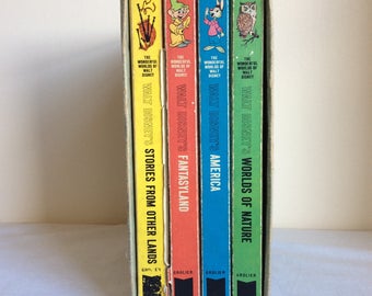 Vintage Disney boxed set, Wonderful Worlds of Walt Disney boxed set of 4 books, 1960s memorabilia
