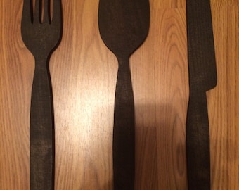 Wood Fork, Knife and Spoon Decor