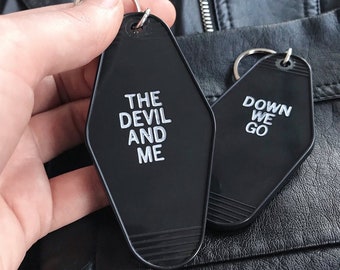 Motel Keychain, The Devil and Me - Lifeclub - motel key ring, key fob, vintage keychain, under 10, black keychain, hotel key chains