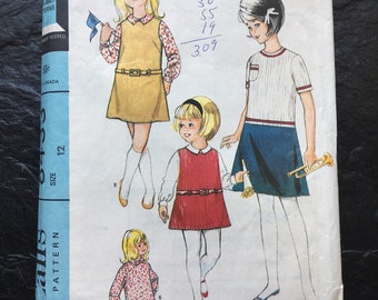 Vintage 1960s Girls' Dress or Jumper and Blouse Pattern // McCall's 8433, size 12 > dropped waist