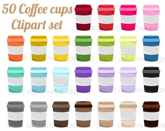 80% OFF SALE 50 Coffee clipart illustration Coffee cup clip art Beverage Clip Art set Rainbow coffee cup clipart Commercial use clipart KG4