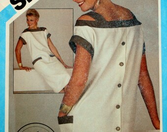 Misses Dress Sewing Pattern - Simplicity 6444 - Retro Dress Sewing Pattern - 1980's Dress - Off the Shoulder Dress - New - Uncut - Size 14