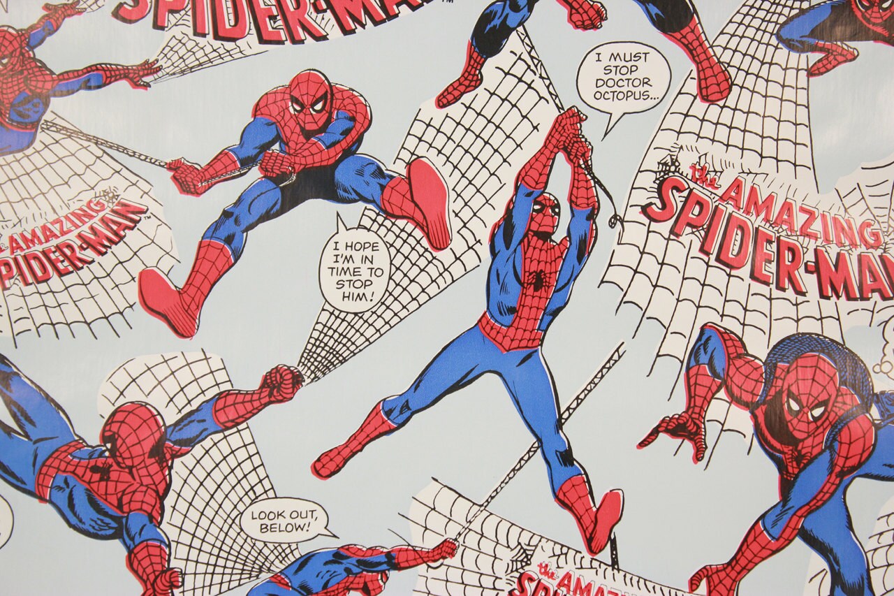 1970s Vintage Wallpaper Spider-Man Marvel Comics Contact Paper