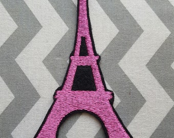 Hot Pink French Eiffel Tower Iron on No Sew Embroidered Patch Applique